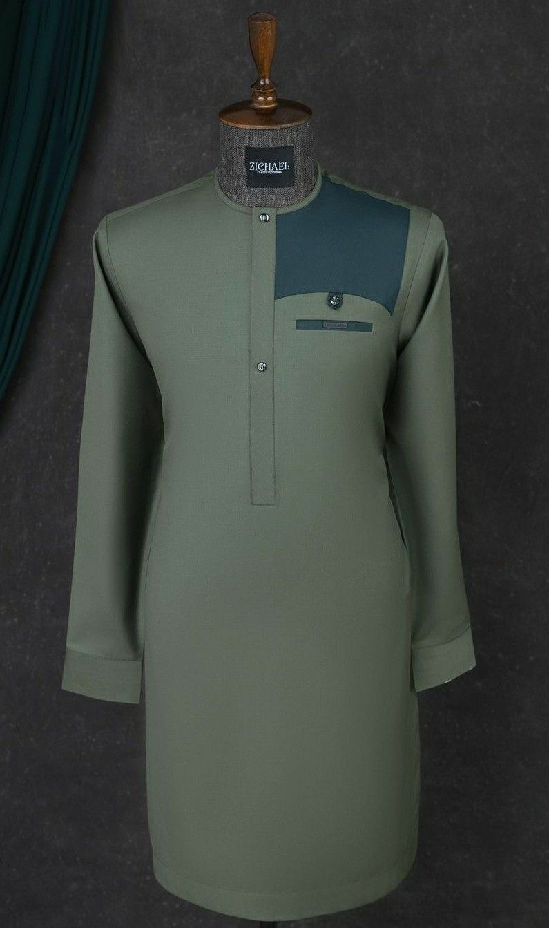 Classic Senator Kaftan – Sage Green &amp; Teal Two-Tone