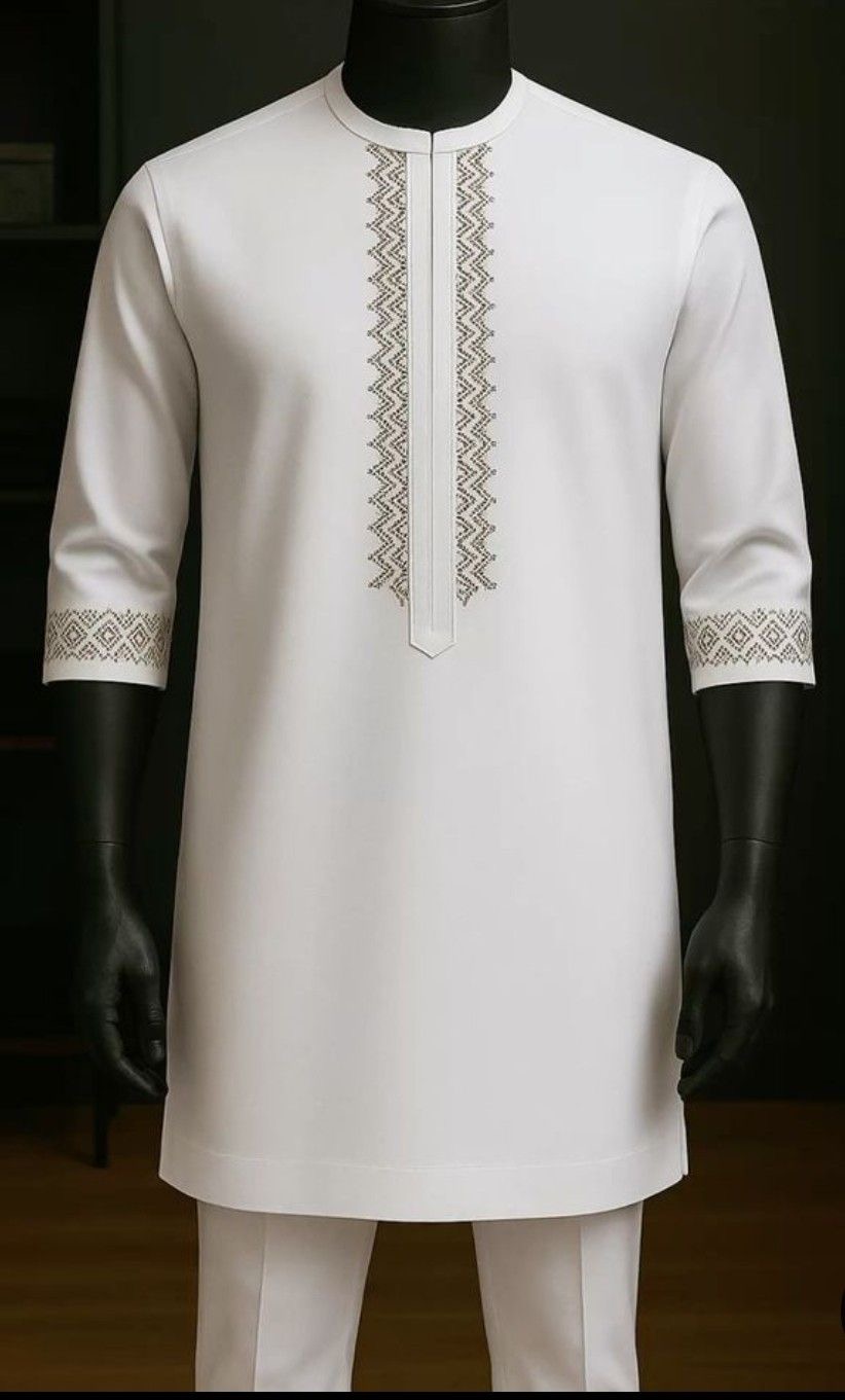 Men’s White Embroidered Kaftan Set