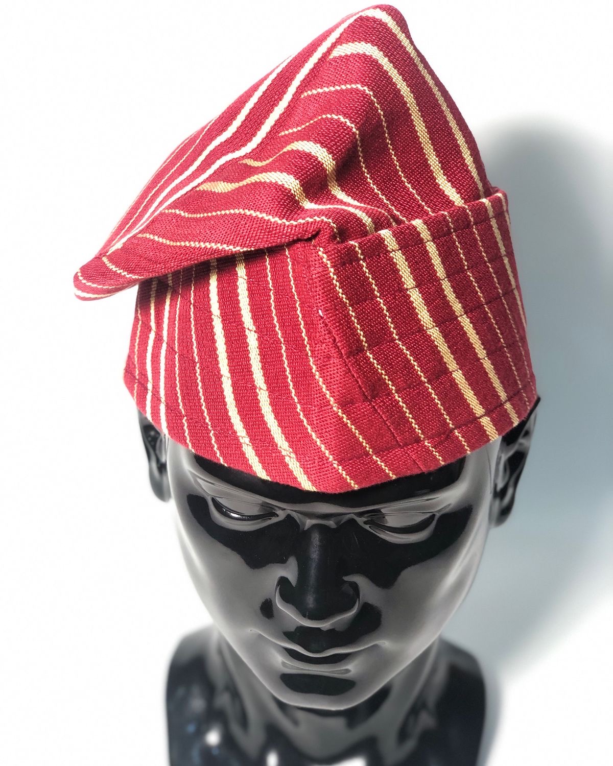 Handcrafted African Fabric Cap – Red &amp; Gold Stripe